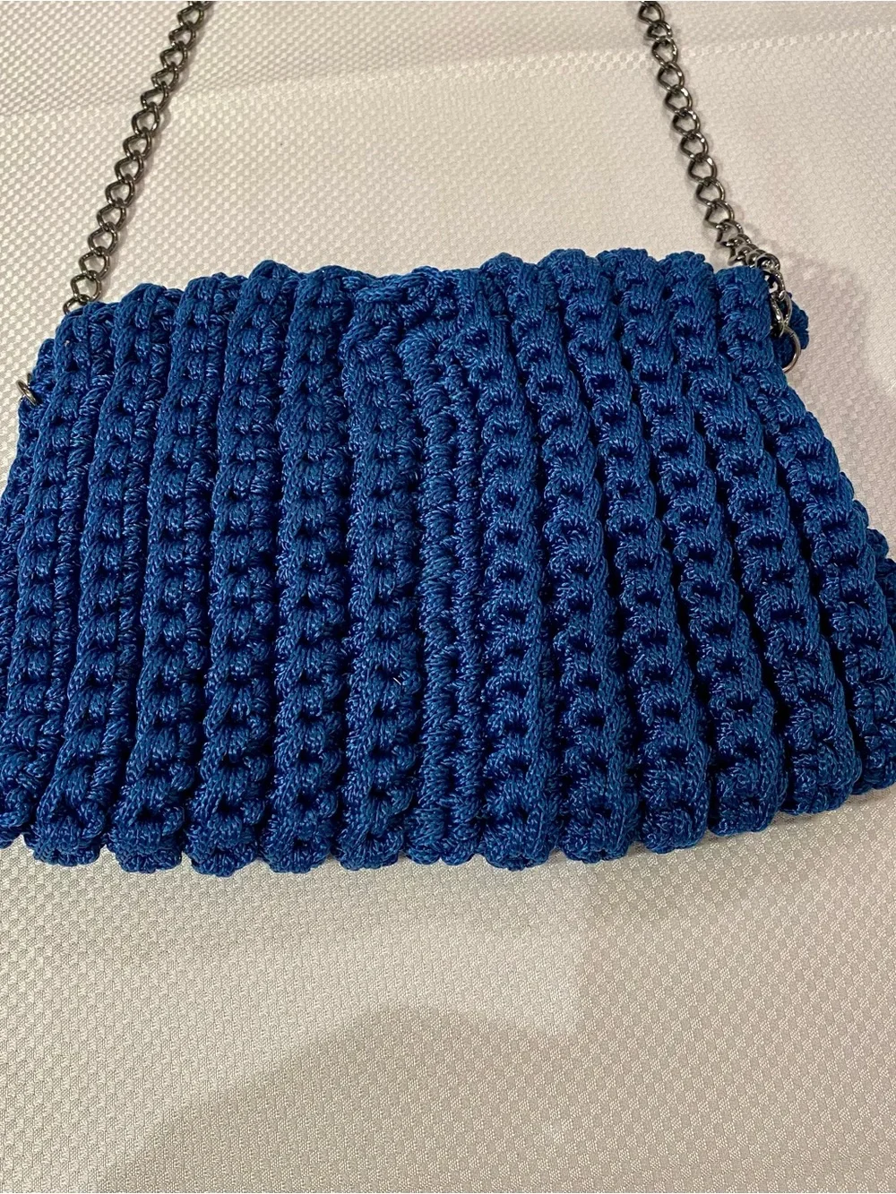 Cottage core Handcrafted Navy Crochet Crossbody Bag with Chain Strap